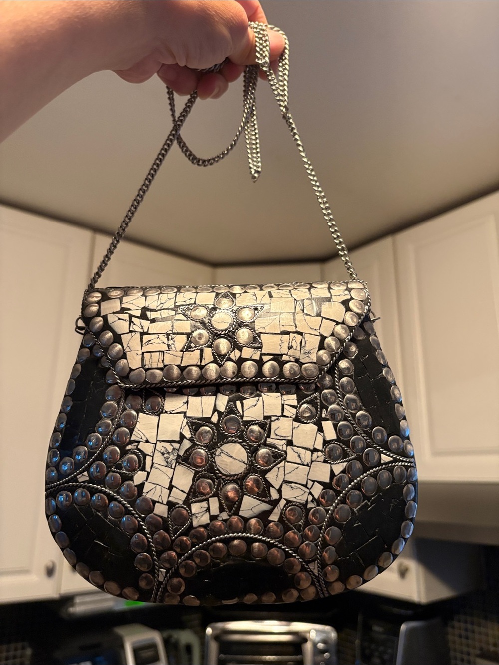 Free people Black Mosaic hard shell Embellished Crossbody Bag